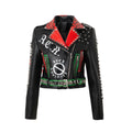 Women Spring Graffiti Skull Motorcycle Jackets Faux Leather Jacket Rock Punk DJ Club Jacket and Coat For Women
