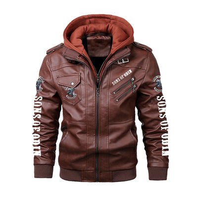 SONS OF ODIN BERSERKER Print PU Leather Rock Punk Jackets Brown Motorcycle Jacket Men Casual Autumn Winter Leather Coat