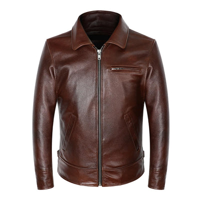 Best Quality Cowhide Coat Motorcycle Rider Genuine Leather Jacket Slim Casual Men Leather Fashion Clothes Plus Size
