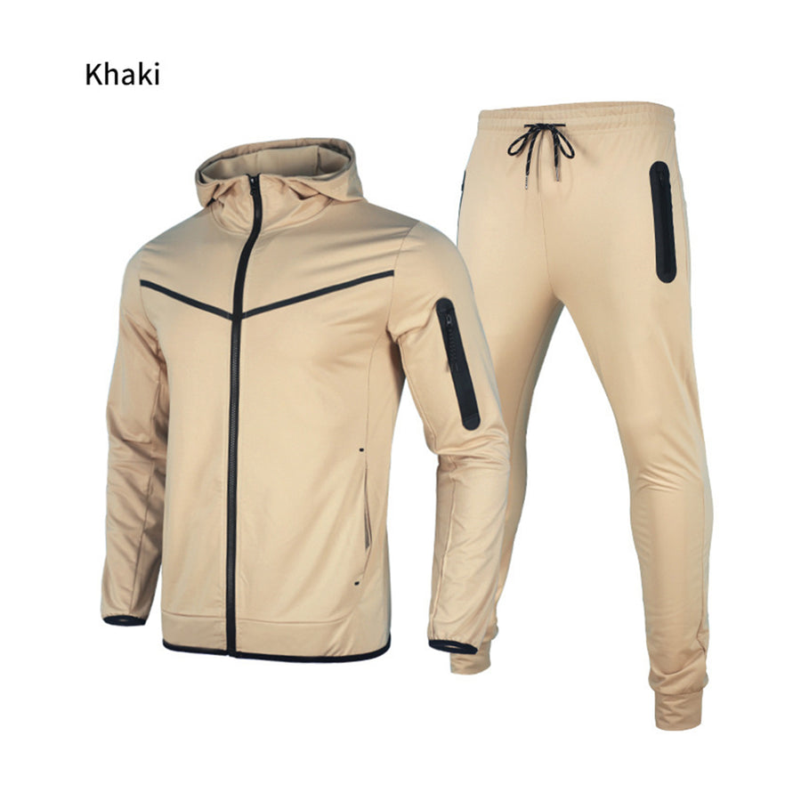 Spring & Autumn Men's New Sports Print Hooded Suit Men's Luxury Plush Zipper Casual Sportswear Suit