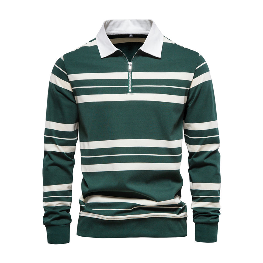 Cotton Long Sleeve Polo Shirts for Men Striped Zipper Men's Polo Shirts New Spring Autumn Brand Men Clothing