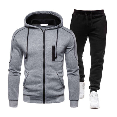 Men's Sports Tracksuit Spring & Autumn Leisure Zipper Stitching Hooded Two-piece Set