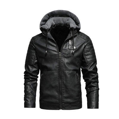 Fashion Leather Jacket Men Autumn Fleece Liner Pu Leather Coats with Hood Winter Male Clothing Casual White Motorcycle Jackets