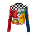 Women Colorful Graffiti Leather Jacket, Punk Rock Rivet Unique Motorcycle Coats and Jackets Letters Printing