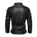 Winter Motorcycle Leather Jacket Men Pu Coats Stand Collar Fleece Lined Color block Faux Leather Jackets Zipper Outwear