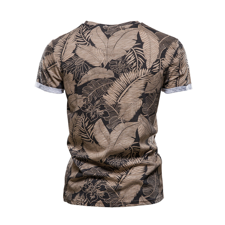 New Summer Leaf Printed T Shirts Men O-neck 100% Cotton Short-sleeved Men's T-Shirt Summer Male Tops Tee Shirts