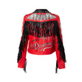 Chinese Style Lapel Motorcycle Leather Jacket Women's Spring and Autumn New Tassel Eyelet Print Short Jackets Coat