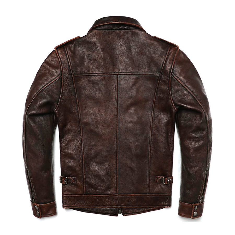 New Brown Vintage Style Genuine Leather Jacket Men Natural Cowhide Fashion Slim Coat Jackets