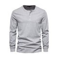 High Quality Henry Collar T Shirt Men Casual Solid Color Long Sleeve T Shirt for Men Spring Autumn 100% Cotton Men's T Shirts