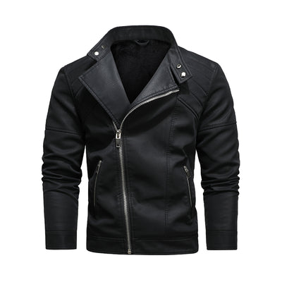 Vintage Leather Jacket Men Fashion New Biker Leather Jackets Male Diagonal Zipper Motorcycle Coats Winter Fleece Pu Overcoat