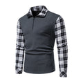 New Classic Fashion Men's Polo Shirt Men's Casual Long-sleeved Casual High Quality Long Sleeve Zip Collar Check Polo Shirt