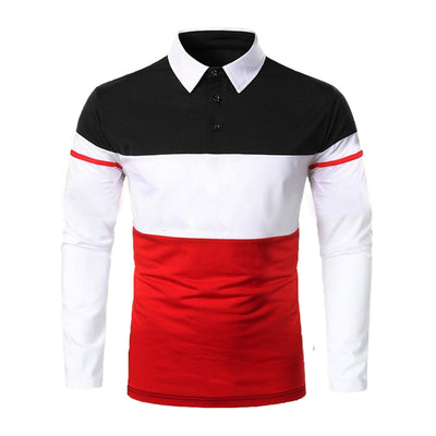 New Men's Spring and Autumn Chest Two-color Stitching Long-sleeved Lapel T-shirt Thin Long-sleeved Polo Shirt