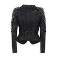 Women's Fashion Studded Perfectly Shaping Faux Leather Biker Jacket Plus Size Black Punk Rivet Shoulder Jackets for women