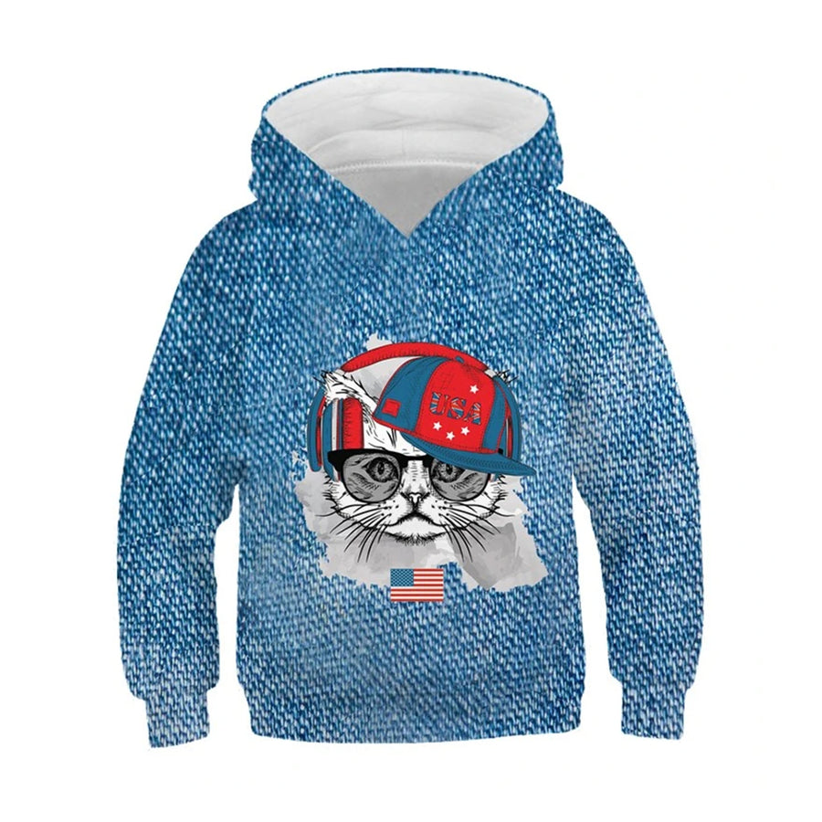 Animal Cat Funny Children 3D Long Sleeved Leisure Top Hoodies Colorful Printed Boy Girl Kid Fashion Autumn Hood & Sweatshirts