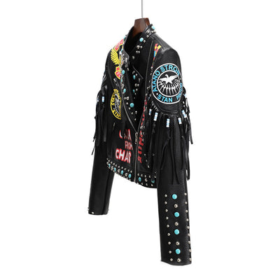 Punk Rock Leather Patches Music Festival Guitar Show Stage Jacket TV Dance Singers Costumes Coat