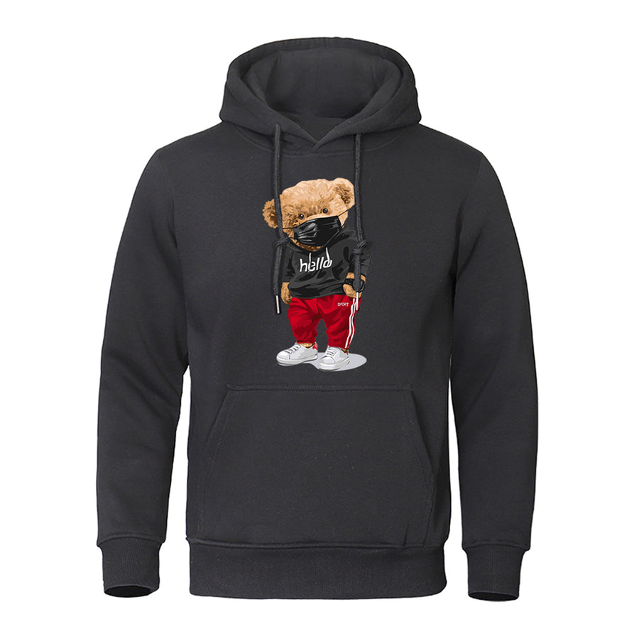 Casual Fleece Sports Mask Bear Print Hoodie Pullovers male Comfortable Warm Autumn Loose Oversized Clothing men Hip Hop Hoodie