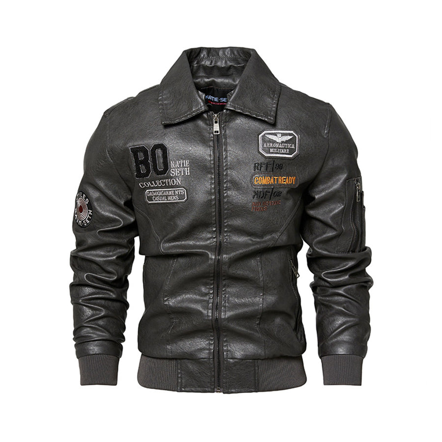 Men Vintage Motorcycle Jacket Embroidery Detachable Fur Collar Biker PU Leather Jackets Winter Fleece Bomber Coat Overcoat Male