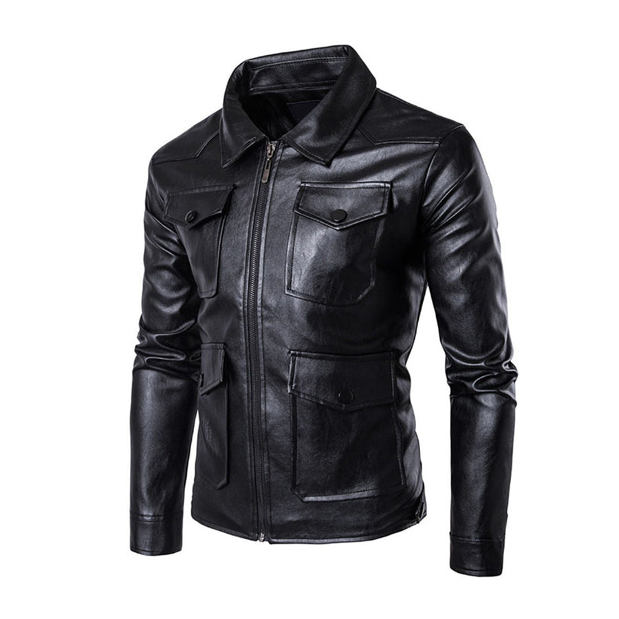 Men Soft PU Leather Jacket Pockets Black Plus Size Size Motorcycle Jacket Clothing Jacket
