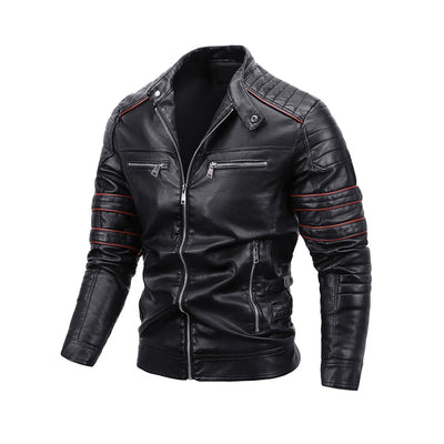 Motorcycle Leather Jacket Men Winter Fleece Tactics Coat Male PU Stand Collar Zipper Autumn Casual Slim Windbreaker