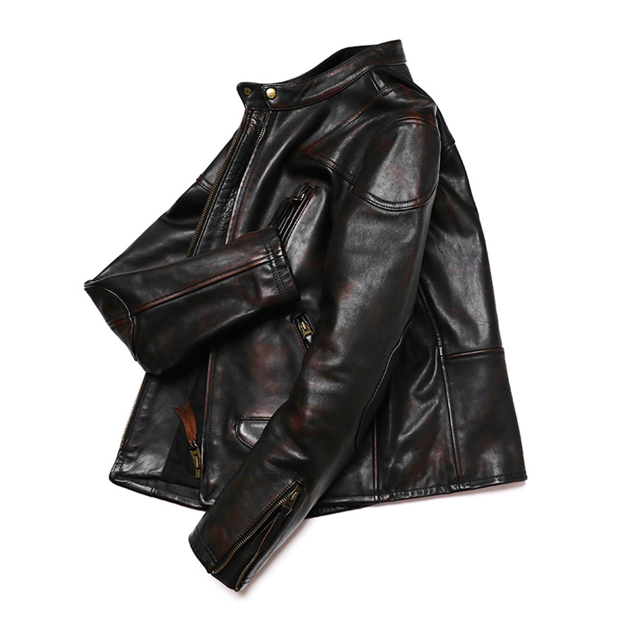 Same Vintage Style Bicolor Horsehide Jacket Men's Slim High Quality Genuine Leather Coat Luxury Motorcycle Biker Clothing