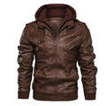 Men Hooded Leather Jacket Motorcycle Winter Fleece Warm Biker Vintage Coat Moto Casual Slim Pilot Leather Jackets