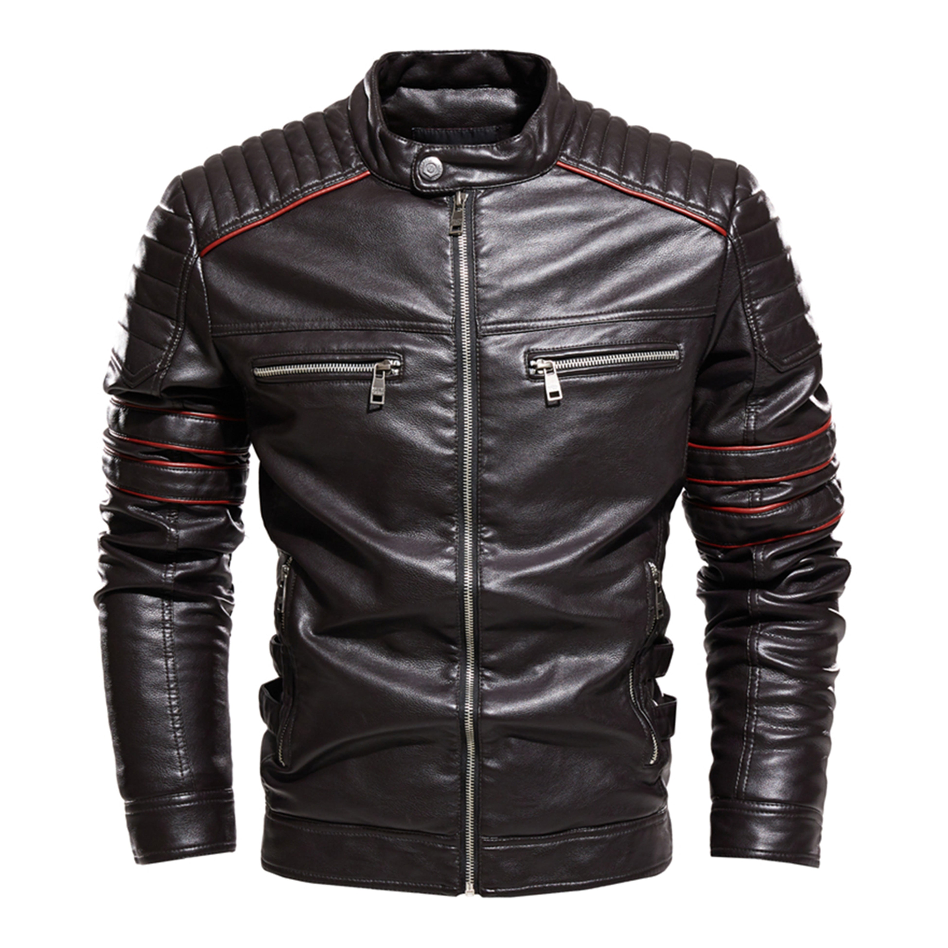 Men Jacket Coffee Leather Jacket Men Motorcycle Jacket Fashion Streetw ...