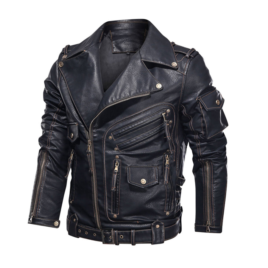 Winter Men Leather Jacket Men Fashion Motorcycle PU Leather Jacket Cool Zipper Pockets Leather Coats Clothing