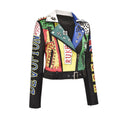 Spring Club Style Leather Jacket Women Badges and Rivet Fashion Printing Streetwear Short Motorcycle Jackets and Coat