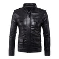 Men Soft PU Leather Jacket with Leather Hood Black Pockets Plus Size Motorcycle