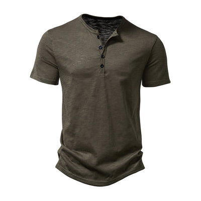 Henley Collar Summer Men Casual Solid Color Short Sleeve T Shirt for Men Polo men High Quality Men's T Shirts