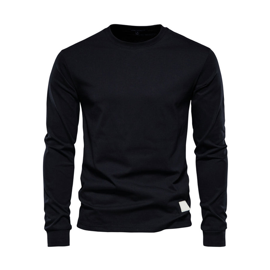 Men's Long Sleeve T-shirts Spring 100% Cotton Work wear Tee Tops Solid Color Pullovers Male T Shirts