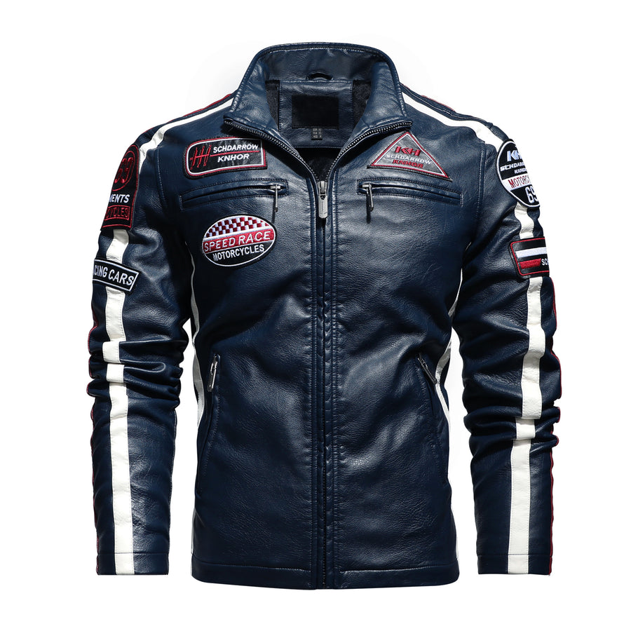 New Motorcycle Jacket For Men In Autumn / Winter Fashion Casual Leather Embroidered Aviator Jacket In Winter Velvet Pu Jacket