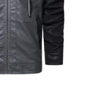 Hooded Leather Jacket Men Winter Fleece Motorcycle PU Leather Jacket Male Stand Collar Windbreaker Ropa Hombre Slim Casual Coat