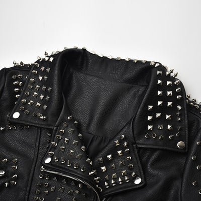 Rivet Death Patch Faux Leather Punk Rock Jackets Slim Motorcycle 3D Skeleton Pattern Outwear with Belt Male Female