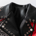 Chinese Style Lapel Motorcycle Leather Jacket Women's Spring and Autumn New Tassel Eyelet Print Short Jackets Coat
