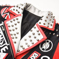 Men's Jacket Graffiti Color Contrast Buttonhole Faux Leather Punk Rock Jackets Slim Motorcycle 3D Outwear Male Female
