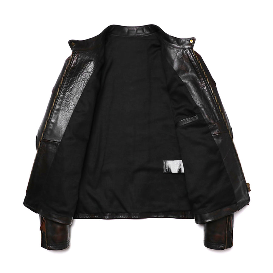Same Vintage Style Bicolor Horsehide Jacket Men's Slim High Quality Genuine Leather Coat Luxury Motorcycle Biker Clothing