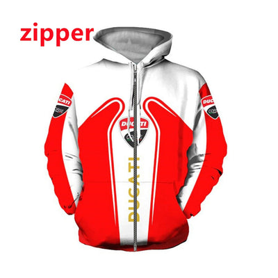 Spring and Autumn Men's Fashion Leisure Hoodie F1 Sweatshirt Zip Hoodie Limited Edition DUCATI 3D Full Body Print