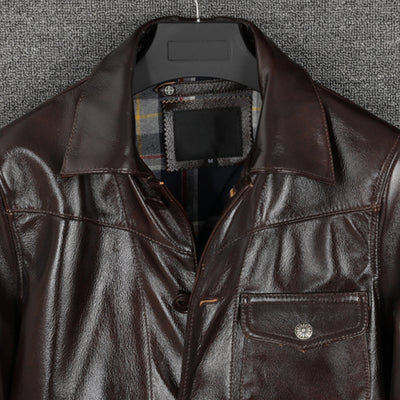 Men's Motorcycle Leather Jacket Genuine Leather Coat Male Cowhide Brown Slim Classic Quality Fashion Coat