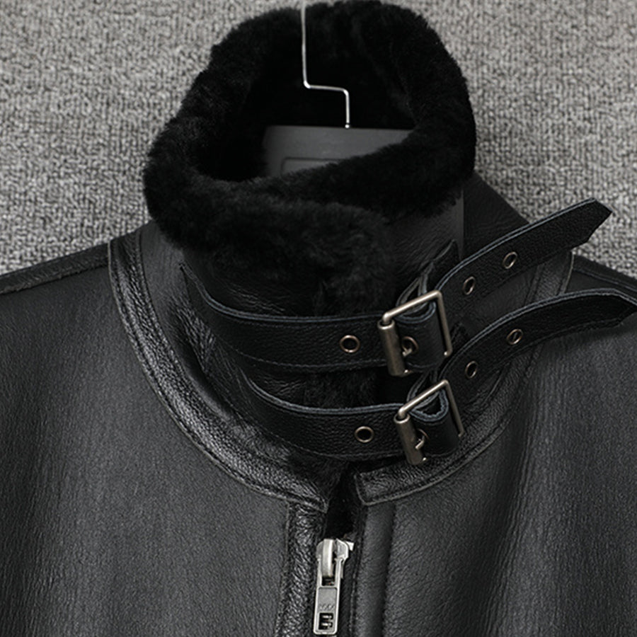 High Quality New Winter Sheepskin Original Ecological Genuine Leather Flight Jacket Men's Warm Sheep Shearling Wool