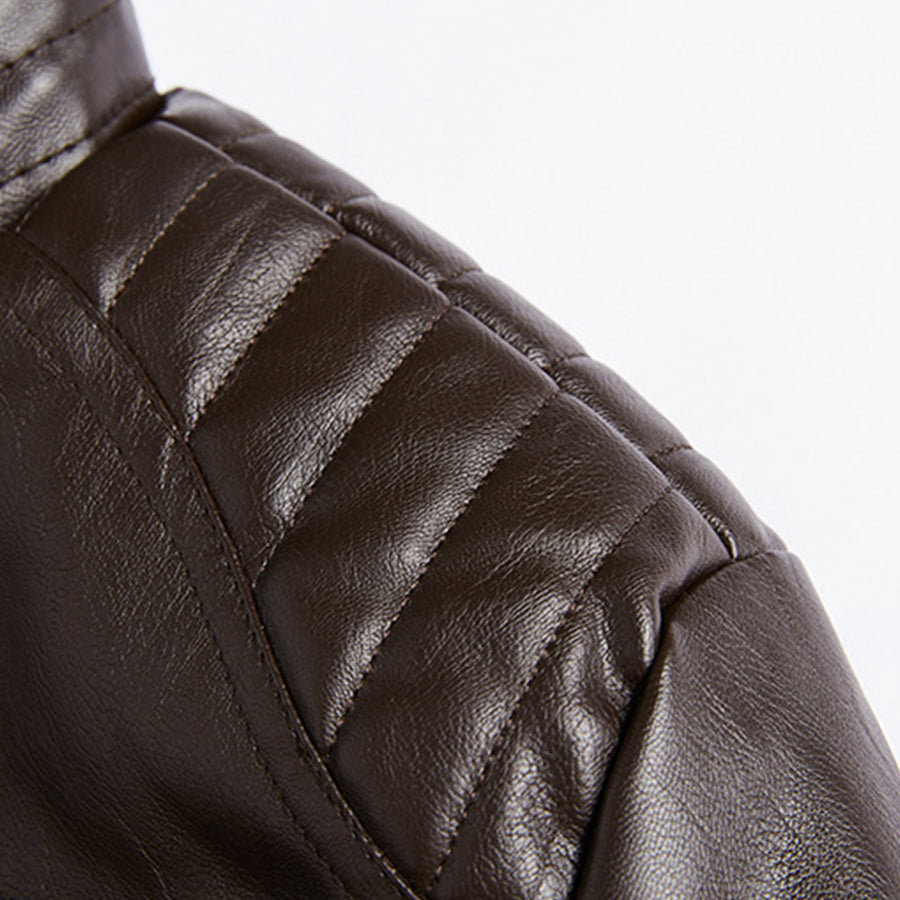 Leather Jacket Slim Fit Coat Men Stand Collar PU Coats Biker Jackets Casual Motorcycle Faux Fur Jacket Fleece